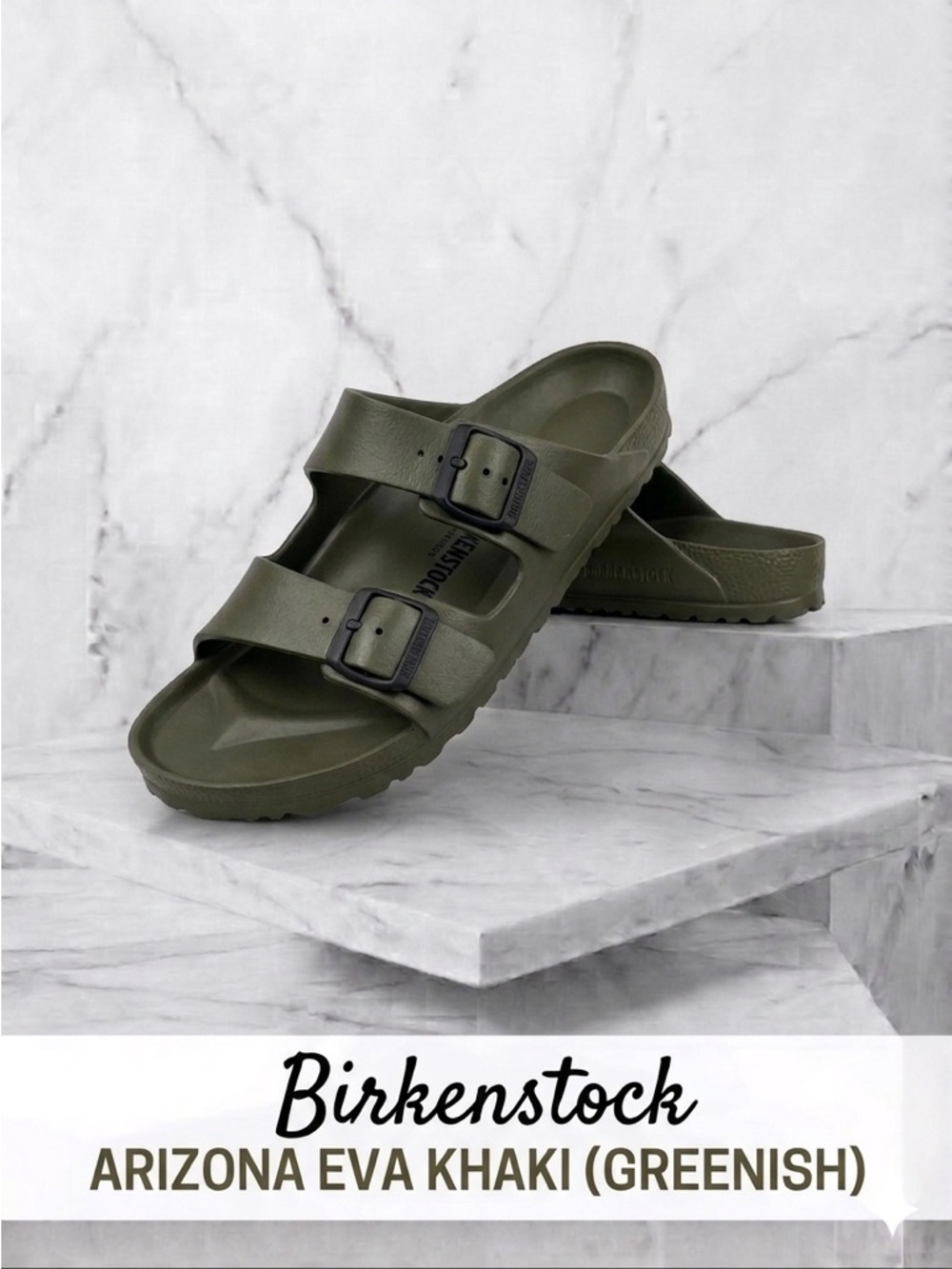 Birkenstock Arizona EVA Slides in Khaki Green - Size 43